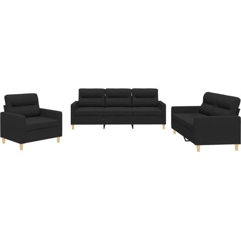 Ensemble de Canapé  Sofas 3 pcs avec coussins Noir Tissu (1/5)