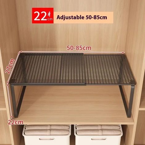 (Grand format noir) Organisateur de rangement rétractable à plusieurs niveaux pour penderie, étagère coulissante pour vêtements et chaussures, optimisant l'espace intérieur. (1/5)