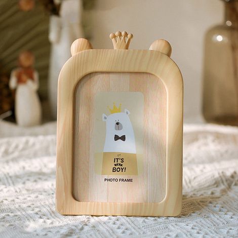 Marco de fotos de 7 pulgadas, marco de escritorio decorativo y creativo, corona estilo Instagram, lindos animales de dibujos animados, fácil de colocar, decoración de madera para guardería, corona bei (1/5)