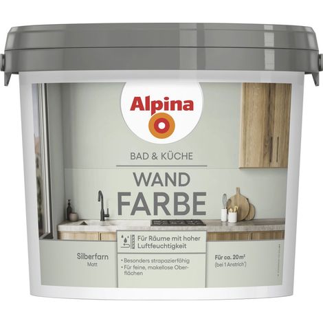 Alpina Wandfarbe für Küche & Badezimmer Silberfarn 2,5 L