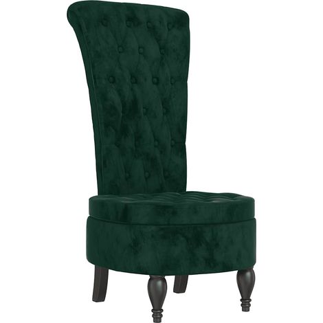 Chaise à dossier haut vert foncé velours conception de bouton (1/5)
