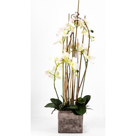 PHALAENOPSIS ORCHIDEA ARTIFICIALE 90CM CON VASO QUADRATO BIANCA FIORI PIANTE ARTIFICIALI