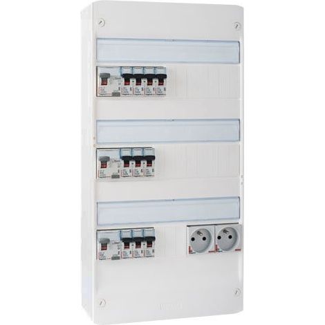 Legrand – Tableau électrique pré-équipé auto 3 rangées 3ID 40A – 10 disjoncteurs – Norme NF C 15-100 – Auto-extinguible jusqu'à 750°C