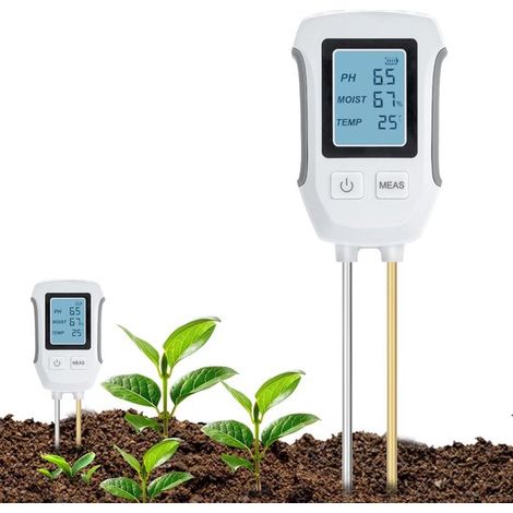 3-in-1 Boden-pH-Tester, Säure-Base-Detektor, Temperatur- und Feuchtigkeitsmesser mit beleuchtetem LCD-Display, geeignet für Garten- und Topfpflanzen