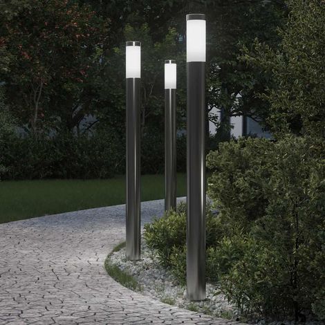 Balizas de luz, 3 unidades, 110 cm, acero inoxidable, IP44