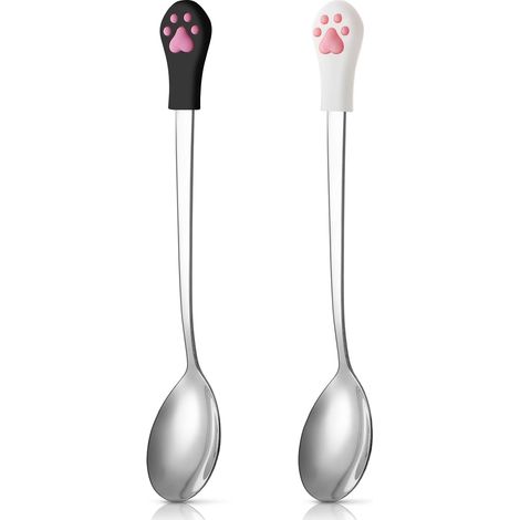 Lot de 2 cuillères pour chien et chat, en acier inoxydable, blanches et noires. (1/5)