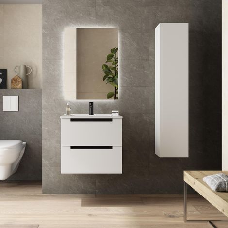 Mueble de Baño LENI 70cm Blanco Mate 2 cajones Lavabo 1 poza Porcelana (1/5)