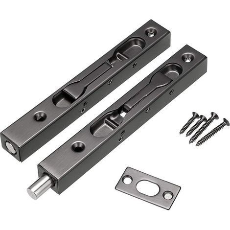 Lot de 2 verrous de porte de 15 cm (6 po) - Serrure de sécurité cachée en acier inoxydable pour porte-fenêtre à la française avec quincaillerie, loquets à tête plate en métal pour double verrou factic (1/5)