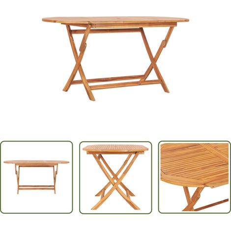The Living Store Table pliable de jardin 160x80x75 cm Bois de teck solide - Table De Jardin - Table Pliante - Teck Massif - Mobilier De Jardin - Table Repas Extérieure (1/5)