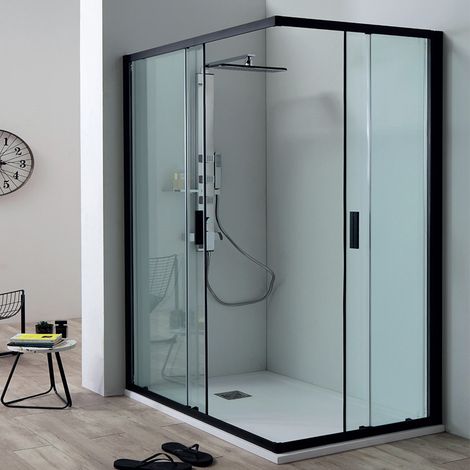 Box Doccia Angolare Rapid 70x120 cm - 2 Lati 2 Ante Scorrevoli - Altezza 200 cm - Profilo Nero (1/5)