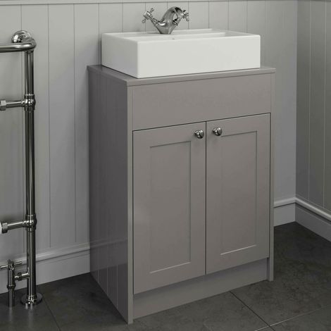 Park Lane Grey Bathroom Vanity Unit Countertop Traditional Furniture - 600mm Unit with 505mm Rectangular Basin