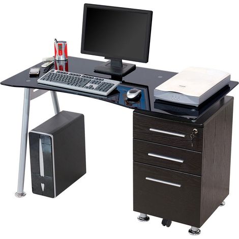 Scrivania porta pc Record colore NERO 120x60x75h piano vetro Temperato (1/2)
