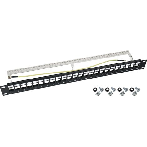 HMF 66446-02 STP Keystone-Patchpanel für Serverschrank, 24 Ports RJ45, 19 Zoll, Schwarz