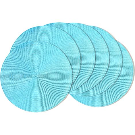 Lot de 6 sets de table ronds tressés de 38,1 cm pour tables de salle à manger, tissés naturels, résistants à la chaleur, pour Pâques (bleu layette, 6)'Bleu 6'Bleu '6 (1/5)