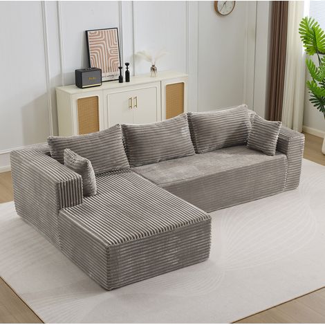 Modulares Ecksofa Grau aus Cord, 2-teilig und mit tiefem Sitzkomfort,279x179x83 cm