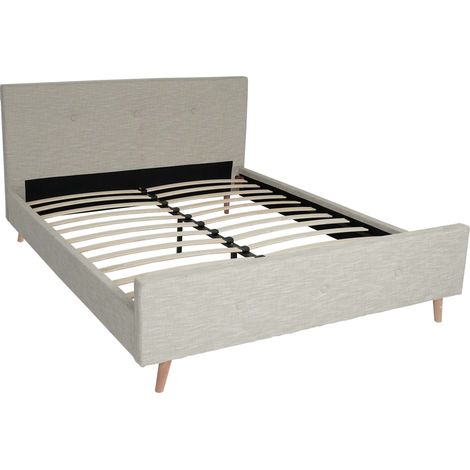Letto matrimoniale imbottito con bottoni decorativi 160x200 cm rete a doghe inclusa legno massello tessuto beige crema 040010472