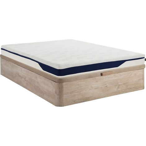 Set 160 x 200 cm letto contenitore naturale chiaro + materasso in schiuma HD 7 zone e accoglienza gel memory sfoderabile sp.22cm - FAGANI di YSMÉE
