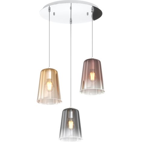 Sospensione Contemp. Rosone Tondo Shaded Metallo Cromo Vetro Multicolor 3 Luci (1/3)
