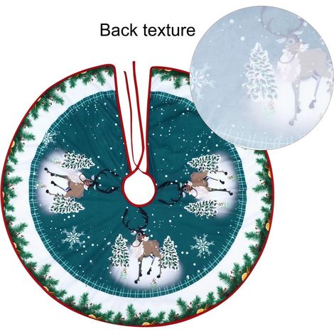 Tapis de sapin de Noël rond de 90 cm, tapis de sapin de Noël en tissu, protège-pied de sapin de Noël pliable, tapis de sapin de Noël avec motif Père Noël et rennes (1/3)