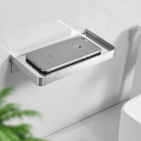Ensemble de 2 étagères de douche auto-adhésives, sans perçage, en acier inoxydable 304 résistant à la rouille (19 cm, brossé) (1/4)