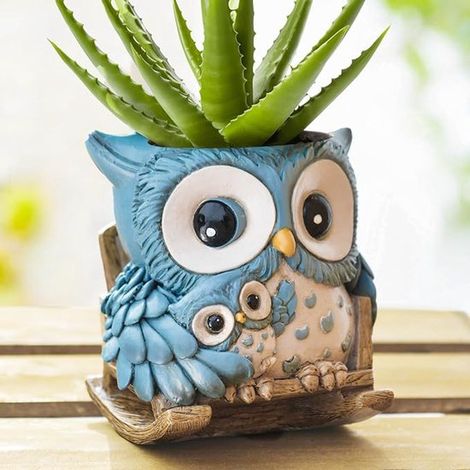 Pot de fleurs en forme de hibou - Pot pour plantes grasses - Pot de bureau - En résine - Idée cadeau - Convient aux plantes d'intérieur et d'extérieur (1/5)