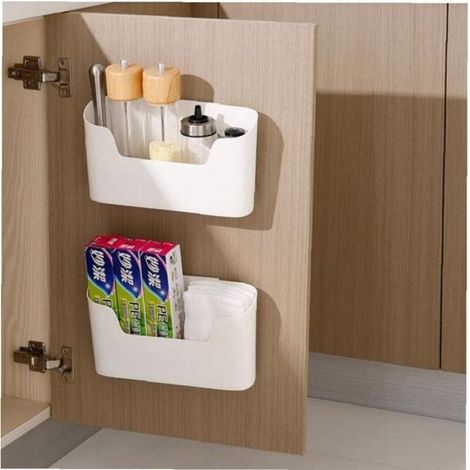 Lot de 2 boîtes de rangement autocollantes pour porte d'armoire de cuisine, pour armoire, salle de bain, réfrigérateur, petits objets (1/5)