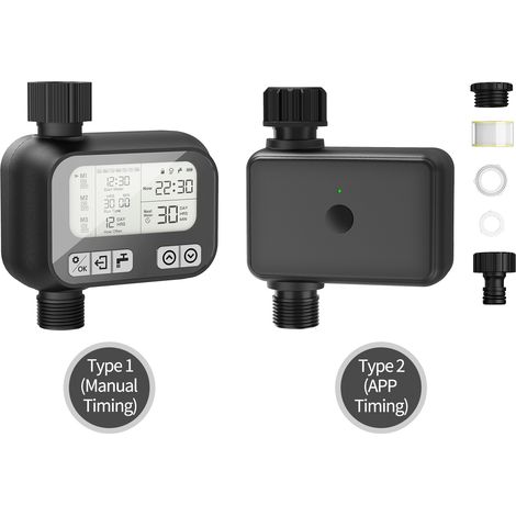 Intelligenter Bewässerungstimer mit Fernsteuerung per Mobiltelefon, kabellos, elektronisch, programmierbar und wasserdicht für Garten und Blumenbeet. (1/2)