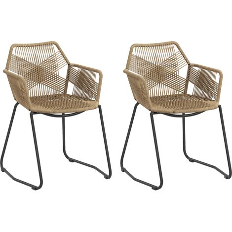 Set di 2 sedie da pranzo in stile bohémien con seduta in corda intrecciata e gambe in acciaio, 56 x 59 x 74 cm