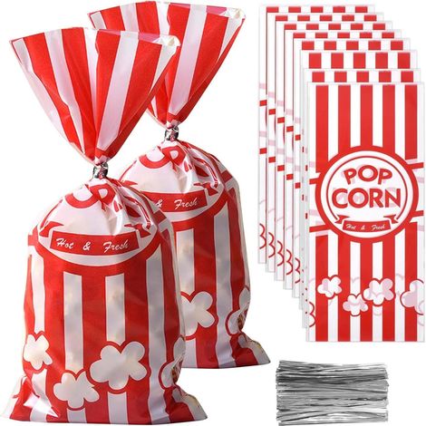 80 pièces petits sachets popcorn, sachets popcorn rayés rouge blanc, mini sacs cadeaux, sachets bonbons, accessoires cinéma (1/4)