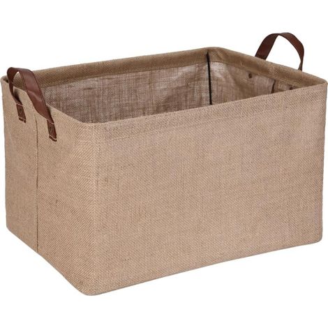 Panier de rangement carré en jute structuré avec support de cadre (1/5)