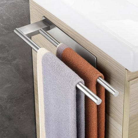Porte-Serviettes Double Barre - Acier Inoxydable 304 - Sans Perçage - Pour Salle De Bain Et Cuisine - 39 Cm - 1 Pièce (1/5)