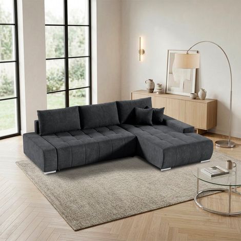Canapé d'angle convertible droit 4 places avec coffre Jonas Gris anthracite (1/5)