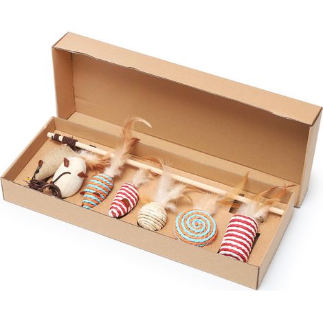 Ensemble de 7 jouets en bois pour chat, jouet interactif à plumes, jouet d'éveil en bois pour chat, jouet amusant pour attraper les chats, jouet d'éveil pour chat. (1/5)