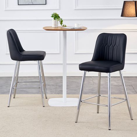 Lot de 2 tabourets de bar avec cadre en métal, repose-pieds, similicuir PU noir