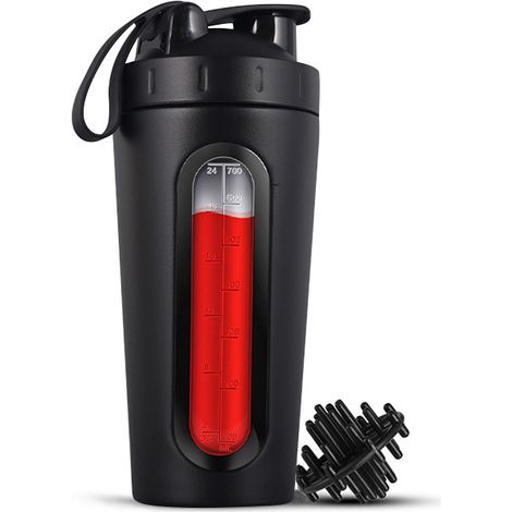 Bouteilles shaker pour mélanges de protéines Shaker à protéines en acier inoxydable Ne reste pas froid/chaud, fenêtre visible (1/5)