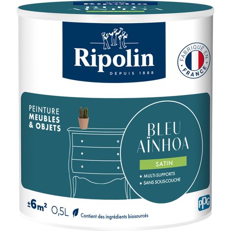 Peinture pour meubles et objets - Bleu Ainhoa - Finition satinée - Ripolin - 0,5 L (1/5)