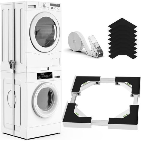 Kit de superposition de lave-linge et sèche-linge universel, taille de cadre de superposition réglable, convient aux machines à laver et sèche-linge de 45 à 68 cm (blanc) [Classe d'efficacité énergéti (1/5)