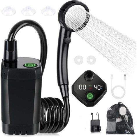 Kit Douche de Camping, Douche Portable,Pompe de Douche Électrique Rechargeable,Imperméable, avec Afficheur Intelligent et Pomme de Douche 4 Modes pour Extérieure,Camping,Randonnée (1/4)