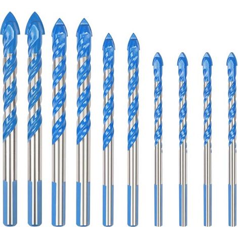 10 Pcs Foret Multi-matériaux Triangle Porcelaine Forage Métalliques Pour Carrelage Verre Marbre Miroir Bois, 6mm/ 8mm/ 10mm/ 12mm (1/5)