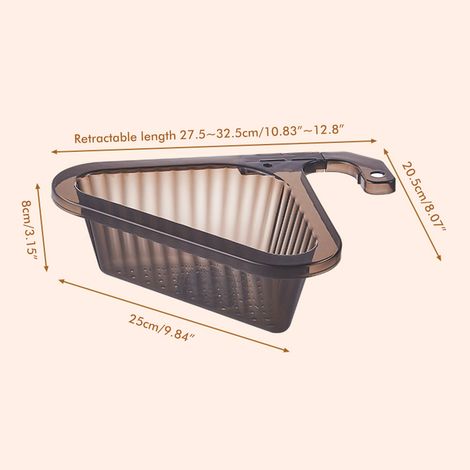 Panier égouttoir d'angle triangulaire pour évier de cuisine, sans perçage, avec poignée rétractable pour cuisine et salle de bain. (1/5)