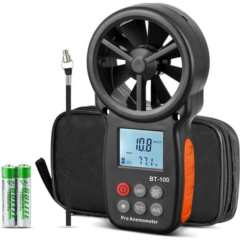 BT-100 anemometre, anémomètre pour vmc, anemometre portable mesure de vent la, la température avec MAX/MIN/AVG pour pour VMC, Extérieur, Drones