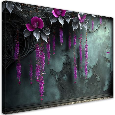 Tableau sur toile Tableau sur toile Suspension de fleurs violettes sur fond de béton 90x60 (1/5)