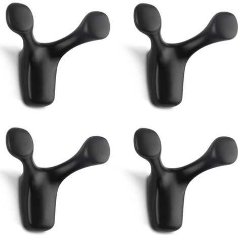 4 Stück Doppel-Wandhaken, stabiler, starker Hirschhorn-Wandhaken aus Zinklegierung, Garderobe für Badezimmer, Schlafzimmer, Küche, Schrauben im Lieferumfang enthalten (mattschwarz)