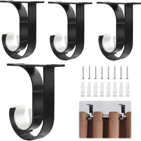 4 Pièces Support Tringle Rideaux Plafond Réglables Supports pour Tringles à Rideau 25-28mm pour Fenêtre avec 8 Vis Support Fixation Tringle Rideau Pour Salon Bureau Chambre Armoire Penderie (1/5)