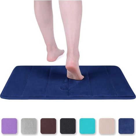 Tapis de bain en mousse à mémoire de forme Tapis de bain absorbant antidérapant Tapis de bain lavable - 40 x 60 cm, bleu marine (1/5)