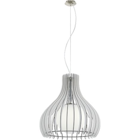 Lampe à suspension bois Tindori, verre blanc 1X40W H: 200 Ø 50 cm (1/5)