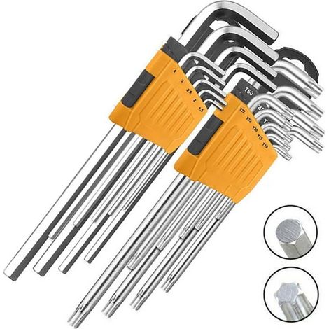 TrAdE Shop Traesio - Set Kit Combo 18 Chiavini 9 Torx Forati T10-t50 Brugola + 9 Esagonali 1,5 A 10mm -