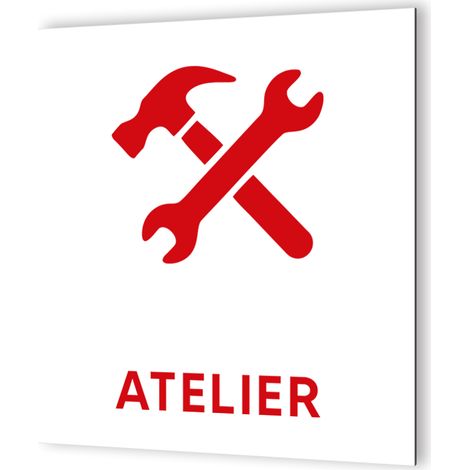 Pictogramme Atelier 20x20 cm - Panneau Dibond Aluminium - Blanc et Rouge - Fixations Multiples, Usage Intérieur/Extérieur (1/5)