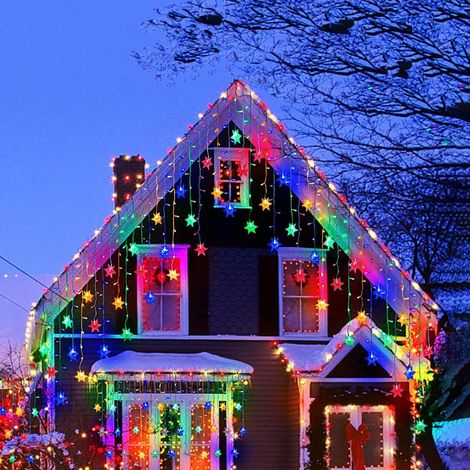 RCBBETT ZA SAS Guirlande lumineuse flocons de neige style glaçon, 9 m 360 LED multicolore, 8 modes, télécommande 6 touches infrarouge, IP44 étanche, intérieur et extérieur, décoration de Noël (1/5)