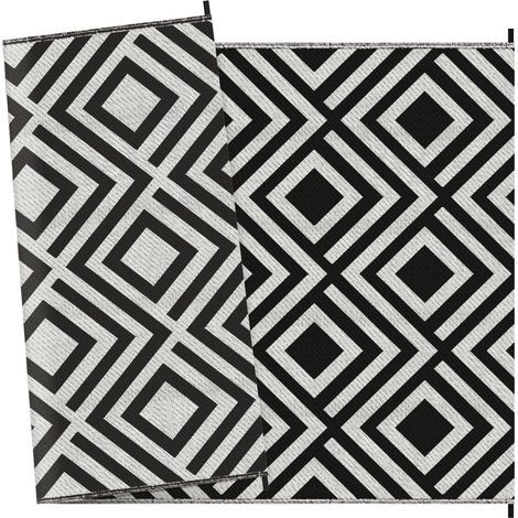 Reversible Outdoor Rug- Plastic Straw Mat w Carry Bag Ground Stakes Garden RV Picnic Beach Camping 182274cm Black (1/5)
